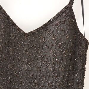 Black 100% Silk  Beaded Spaghetti Strap Dress Sz 10 Rita Blue